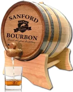 Personalized 1 Gallon Oak Bourbon Aging Barrel with Wood Stand, Bung & Spigot - Age Cocktails, Bourbon, Whisky, Rum, Tequila, Mead Wine - Wooden 5L Mini Whiskey Barrels (B400)