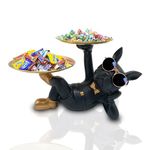 French Bulldog Statue,Resin Bulldog Decor with Tray, Candy Dish Key Holder Bowl Storage Ornament Sculpture for Home Decor,Accessories for Office Desk Figurines Entryway Table Decor (Lying,Black)