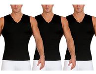 Insta Slim - Made in USA - 3 Pack - Mens Compression Body Shaper Sleeveless V-Neck for Back Support, Gynecomastia & Hernias, Black, XL