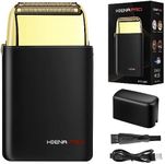 HIENA PRO Foil Shaver for Men Barber, Double Electric Foil Trimmer, Professional Electric Razor, Close Shaver, Cordless Rechargeable with USB, Black Gold