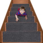 8" X 30" Non-Slip Carpet Stair Treads for Wooden Steps, 15PCS Self-Adhesive Stair Treads Mat, Easy Intstall Stair Runner Mats, Indoor Safety Stair Rugs for Elders, Kids, Pets (Dary Grey)