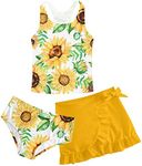 Cutemile Girls Bathing Suit 6T 3 Piece Swimsuit Sunflower Swimwear with Beach Skirt Bikini Yellow 3D Print Tankini Set 6-7 Years Old