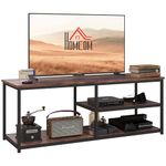 HOMCOM TV Unit for 55 inch TVs, Industrial TV Table with 2 Storage Shelves and Metal Frame, Entertainment Unit For living Room, Rustic Brown