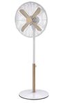 Russell Hobbs RHMPF1601WDW 16" Scandi Electric Pedestal Fan, Tall Standing Fan, 1m to 1.25m Height, 3 Speed Settings, Oscillating Fan & Adjustable Tilt, 60W, White and Wood Effect