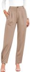 BTFBM Women's 2024 Casual Button Down Pants Elastic High Waist Business Work Trousers Long Sweat Pants Tapered Slacks(Solid Beige, Medium)