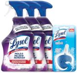 Lysol Bathroom Cleaner Spray with Mold and Mildew Remover, Bleach, 32 Fl Oz (Pack of 3) - With 1ct Auto In-The-Bowl Toilet Cleaner, Atlantic Fresh