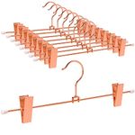 Amber Home 30cm Shiny Copper Metal Trousers Hangers 10pcs, Fashion Rose Gold Metal Skirt Hanger for Slacks Pants Jeans Bottoms with Non-slip Adjustable Clips