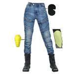 SHUOJIA Motorcycle trousers for men/women, men's/women's motorcycle jeans made of aramid fibre, sporty motorcycle trousers with protectors, motorcycle protective trousers (Blue Female-B,XL)