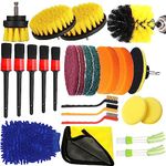 25Pcs Car Detailing Kit, Auto Cleaning Brush Set Includes Drill Brush, Boar Hair Detail Brush, Wire Brush, Air Conditioner Brush for Cleaning Wheels, Interior, Exterior, Leather, Air Vents, Dashboard