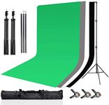 YISITONG Photo Studio Backdrop Stand Kit Support System, 1.6M x 3M 4PCS Backdrop (Black White Green Grey), 2M x 2M Adjustable Background Stand for Photography Shooting Video Studio