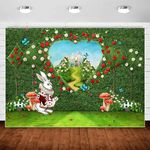 InMemory Wonderland Photo Backdrop Banner for Girls Birthday,Flower Grass Fence Wonderland Tea Party Decorations,Fairy Wonderland Banner Decor Photography Background Kids Newborn Portrait Props 7x5ft