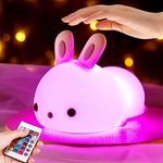 Mubarek Bunny Night Light for Kids, Remote Timer Kids Night Light Baby Night Light, 16 Color Changing Cute Night Light Lamp, Rechargeable Silicone Cute Stuff Nursery Lamp, Night Lights for Kids Room