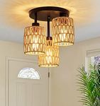 VSIWB 3-Lights Boho Light Fixtures Ceiling Mount,Hand Woven Cage Shade Semi Flush Mount Ceiling Lights,Farmhouse Rattan Chandelier for Bedroom Foyer Entryway Kitchen