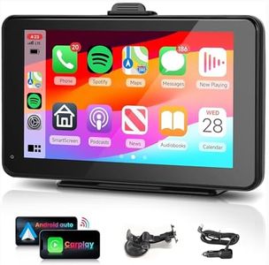 Rimoody Wireless Apple Carplay Screen Android Auto Car Radio 7 Inch HD IPS Touchscreen with Bluetooth/Mirror Link/GPS/Siri/Mic/FM Transmitter Portable Car Stereo