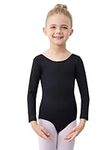 boruizhen Ballet Leotard for Girls, Long Sleeve Dance Leotard, Cross Strap Kids Ballet Outfit 6-8 Years Black