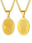 U7 Men Women Protection Jewelry Judism Christian Islamic Biblical Archangel Pendant with Chain 22 Inch Oval Medal Shape 18K Gold Plated Saint Michael Necklace