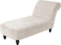 Chaise Lounge Slipcover Velvet Chaise Lounge Cover Armless Lounge Chaise Slipcover Furniture Protector for Living Room Ultra Soft Machine Washable (New Tooth White)