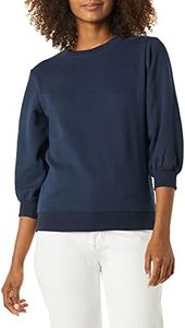 Amazon Essentials Women's French Terry Fleece Sleeve Detail Crewneck Sweatshirt, Navy, X-Small