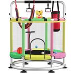 Blinworld Toddler Trampoline – 140cm Kids Trampoline with Enclosure, 200kg Indoor Outdoor Mini with Adjustable Gym Bar and Toys for Boys and Girls