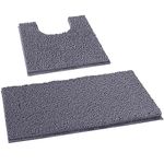 LuxUrux Bath Mat Set, Luxury Chenille (2-Piece) Soft Plush Anti-Slip Rug + Toilet Mat.1'' Microfiber Shaggy Carpet, Super Absorbent (Dark Grey, 80 x 50 cm + U Shaped 50 x 50 cm)