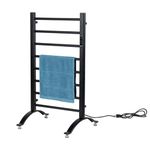 MyGift Hotel Series Matte Black Carbon Steel Towel Warmer Rack with 8 Heating Bars and LED Temperature Timer Control, Freestanding or Wall Mounted Electric Bath Towel Warming Holder