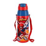 CELLO Puro Steel-X Hydra Kid 600 Water Bottle | PU Insulation | School Bottle | Picnic Bottle | Cold Insulation | Leak Proof | Kids Bottle | Easy to Carry | Spiderman Print | 520ml | Red