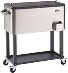 TRINITY Stainless Steel Beverage Cooler and Ice Chest with Wheels and Built-in Bottle Opener, Rolling Cart with Shelf for Patio, Outdoor Bar, Catering, and Restaurants, 100 Quart Capacity