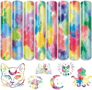 Tintnut Tie Dye Heat Transfer Vinyl -8 Sheets 10×12 Inch Watercolor HTV Iron on Vinyl for T-Shirt Rainbow HTV Vinyl Watercolor HTV Vinyl for T-Shirt DIY Compatible with Cricut or Silhoutte Cameo