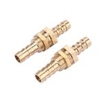 Brass Bulkhead Pipe Fitting, Akozon Brass Barbed Bulkhead Fitting 2 Pcs Hose Barb Brass Coupler Connector Adapter(10mm)