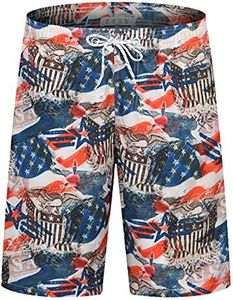 Men's Bathing Suit Quick Dry Boardshorts with Cargo Pocket American Flag EHS022 S