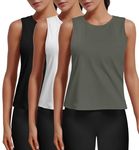 Pylnily 3 Pack Crop Tank Tops for Women Sleeveless Shirts Athletic Yoga Gym Workout Tops Casual Basic Crop Tops (Black/White/ArmyGreen-L)