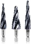 SainSmart Four Sprial Flute M35 Cobalt Step Drill Bits Set, 3PCS 1/8”-1/2” TiAIN Coated Step Drill Bit with 1/4" Hex Shank for Metal, Stainless Steel, Aluminum, Copper, Wood, PVC