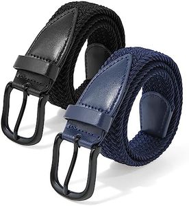 Kajeer Stretch Braided Boys Belt, Elastic Woven Kids Belt for Boys Girls for School Uniforms, Pack of 2(Medium, Black + Navy Blue)