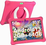 SGIN Kids Tablet, 10 Inch Android 13 Tablets, 2GB RAM 64GB ROM, HD IPS Screen, Parental Control, Kid Educational Games, 2.4G WiFi, 5000 mAh, Bluetooth, with Child-Friendly Case (Pink)