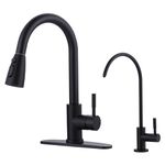 Black Kitchen Faucet and Water Filter Faucet Combo, WOWOW Stainless Steel Kitchen Sink Faucet with Drinking Water Faucet for Reverse Osmosis or Water Filtration System, Matte Black