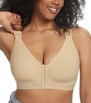 Lemorosy Women's Post-Surgical Front Closure Sports Bra Wirefree Racerback Support with Adjustable Wide Strap Bra（Beige, S
