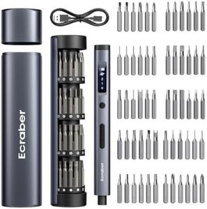 Ecraber 62-in-1 Ultra Mini Electric Screwdriver Sets, Cordless Rechargable, 4 LED Lights Repair Tool Kit, 60pcs Magnetic Bits, Magnetic Storage, Repair Tool for Electronics, Camera, Laptop, PC Build
