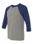 Canvas Unisex 3/4-Sleeve Baseball T-Shirt, Grey/NVY Triblend, Large