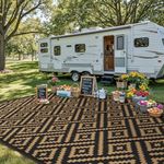 sarben Outdoor Rug for Patio - Waterproof Plastic Straw Camping Rugs 10x20 ft, Reversible Outdoor Indoor RV Mat Carpet for Patio, Porch, Deck, Balcony, Picnic, Beach, Black Brown