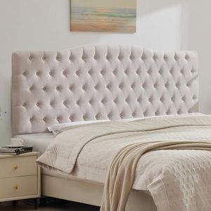 Iroomy Upholstered King Headboard, Button Tufted Headboard with Adjustable Height and Solid Wood Leg, Linen Padded Headboards for King Size Bed, Modern Head Board, High King Beige