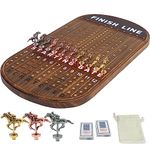 Jyquorp Horse Race Board Game Racing Game Solid Wood with 11 Luxurious Durable Classic Metal Horses with 4 Dice and 2 Boxes of Cards Finish Line Horse Racing Game (Rustic Brown)