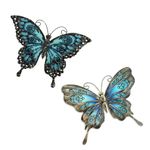 LIFFY Metal Butterfly Graden Wall Art Decor, 2 Pack 12" Hanging Glass Butterfly Ornaments Fence Decorations for Outdoor Home,Yard, Patio,Shed