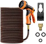 VonHaus Expandable Garden Hose – 100FT Flexible Hose Pipe with 10-Pattern Spray Nozzle & 1/2" and 3/4" Brass Fittings – 4-Layer Latex Kink Free Design Wall Mounted Heavy Duty Retractable Water Hose