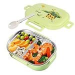 HERCHR Lunch Box, 720ml Stainless Steel Bento Box Kids Lunch Box with 2 Compartments and Spoon, Lunch Containers Leakproof Snack Boxes Food Container for Children Students, Green