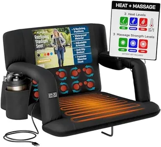 Alpcour Heating Massage Stadium Seat – Deluxe Extra-Wide Reclining Bleacher Chair with Back & Arm Support – Built-in Heater and Massager - Extra Thick, Lightweight & Waterproof