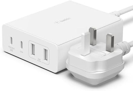 Belkin 108W GaN USB Charging Station for Multiple Devices, 2 USB Type C and 2 USB A Fast Desktop Charger Dock Hub for MacBook, Pro, Air, iPhone, Plus, Pro, Max, iPad, Samsung Galaxy, Pixel and More