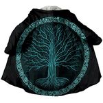 Winter Thermal Coat Hooded Cloak for Men, Viking Faux Cashmere Jacket Cosplay Cape 3D Printing Nordic Clothing,Yggdrasil,XL