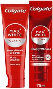 Colgate Max White Ultra Active Foam Whitening Toothpaste 75ml - Deeply whitens in just 3 Days - Removes deep-Set Stains - Warming Sensation and Rich Foam - Enamel Safe for Daily use