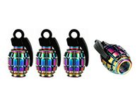 Marcraft Multi Colour Rainbow Grenades Aluminium Tyre Valve Caps Dust Caps (4 Pack) Universal Wheel Tyre Valve Caps Dust Caps for Cars, SUVs, Bicycles, Motorcycles, Trucks | Screw-On