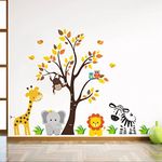 rawpockets PVC Vinyl Decals ' Baby Jungle Animals Story ' Extra Large Size (Wall Coverage Area - Height 85 Cms X Width 110 Cms)(Pack Of 1) Wall Reusable Self-Adhesive Sticker